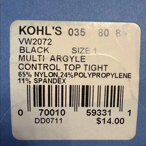 SimplyVera Vera Wang Control Top Tights • Size 1 Black/Multi Argyle • NIP - Picture 8 of 8